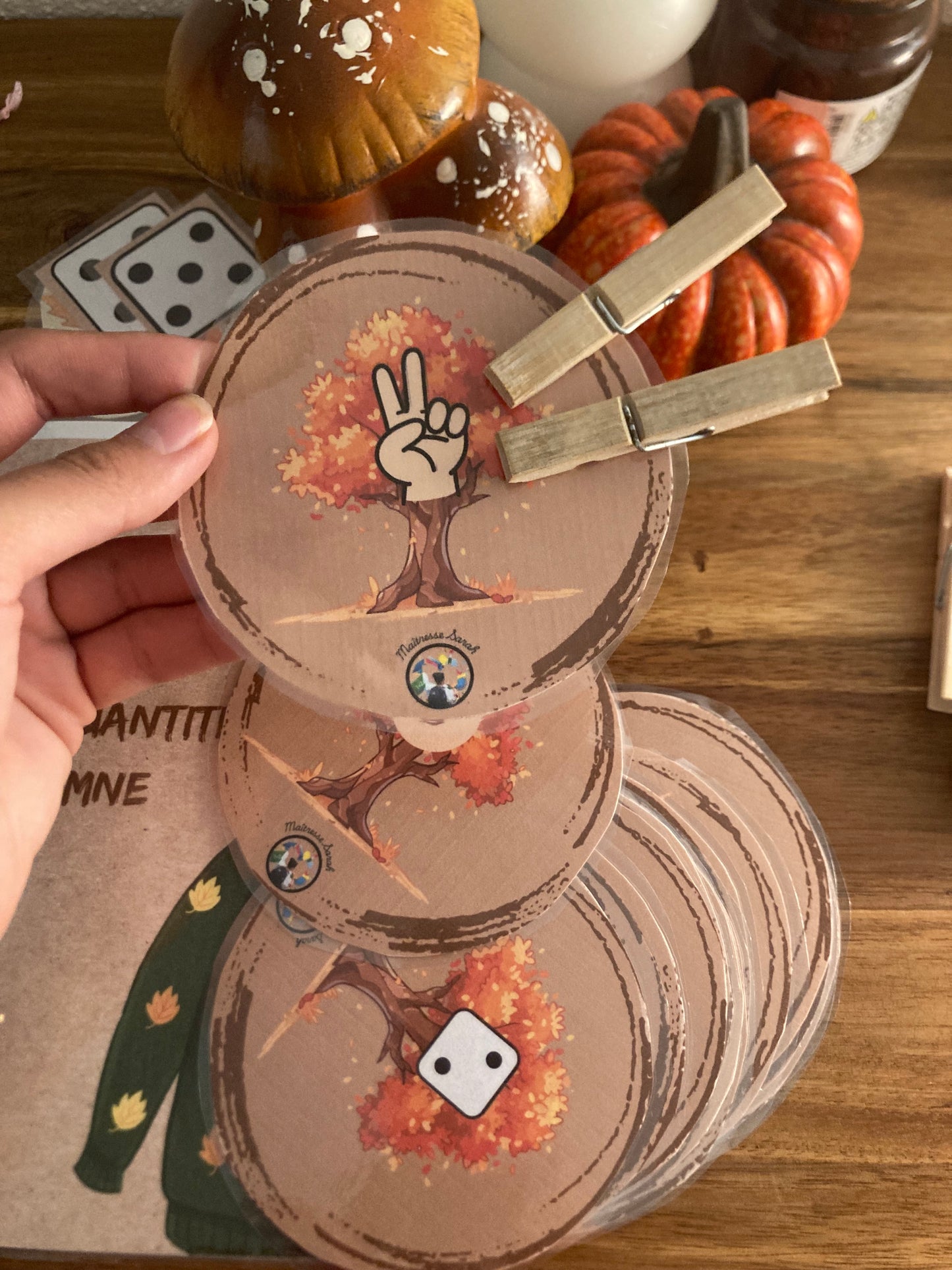 Atelier physique - Cartes à pinces sur le thème de l’automne.