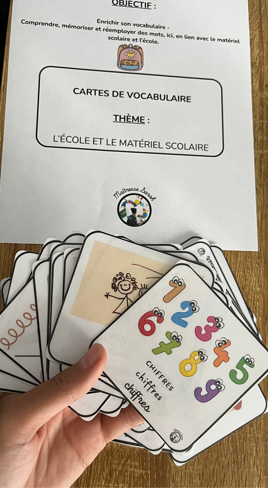 36 cartes de vocabulaire – Thème : L’école et le matériel scolaire (PDF)