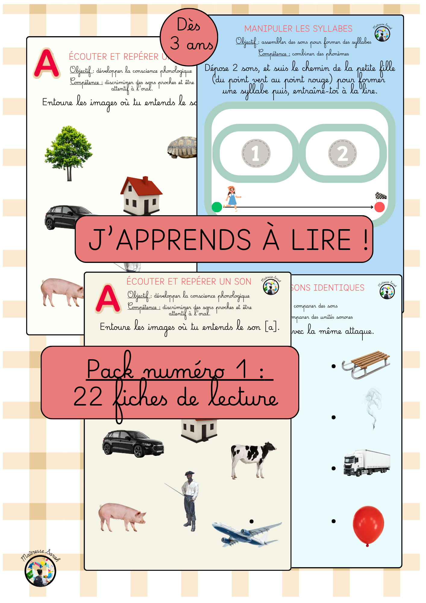 J'apprends à lire - 22 fiches lecture - Pack numéro 1